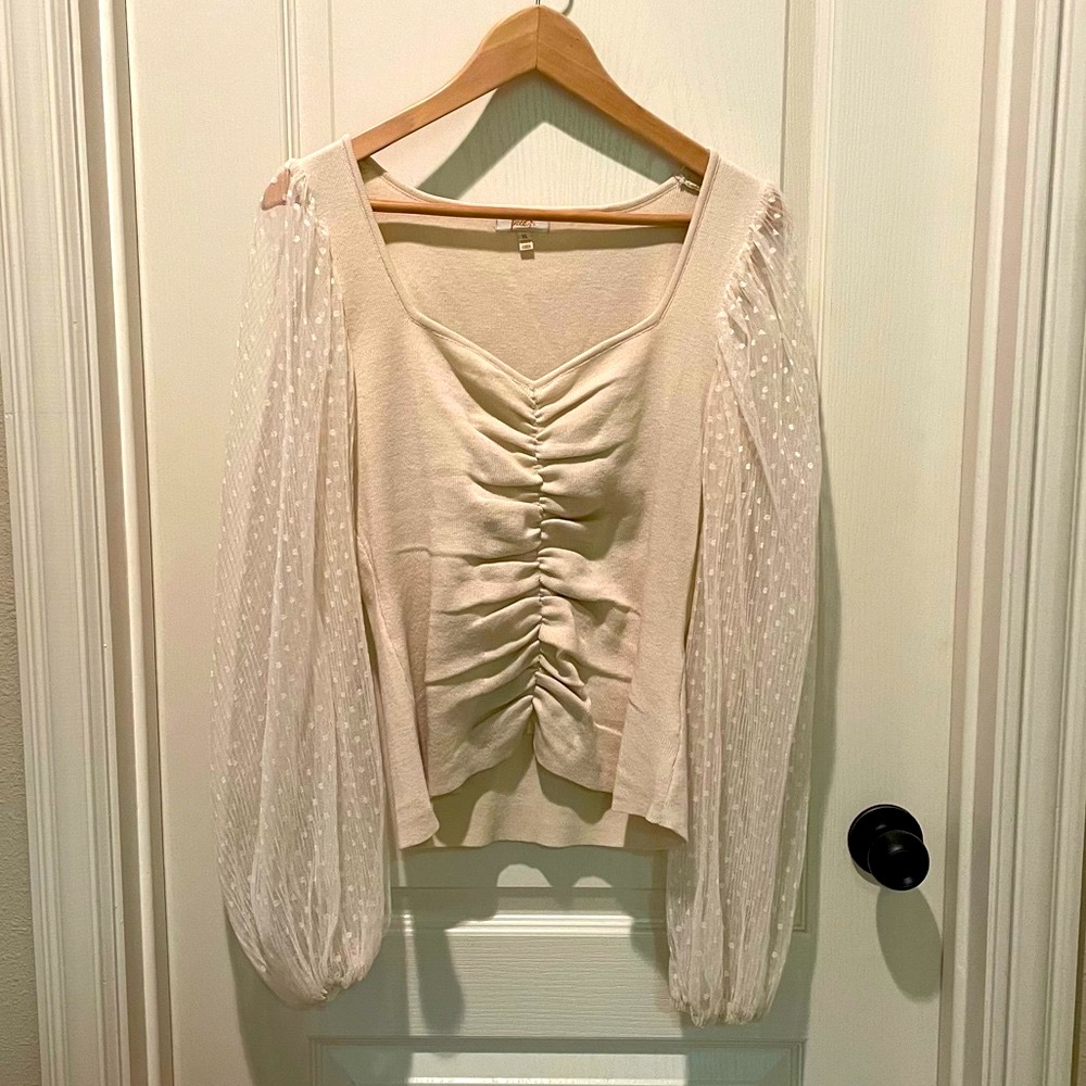 Beige Sheer Sleeve Sweater Blouse